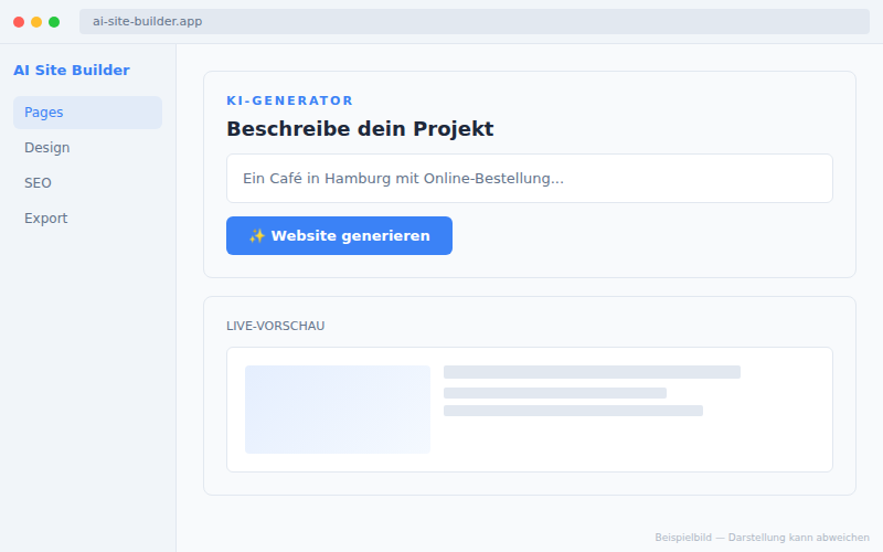 AI Site Builder — KI-gestützter Website-Generator mit Live-Vorschau